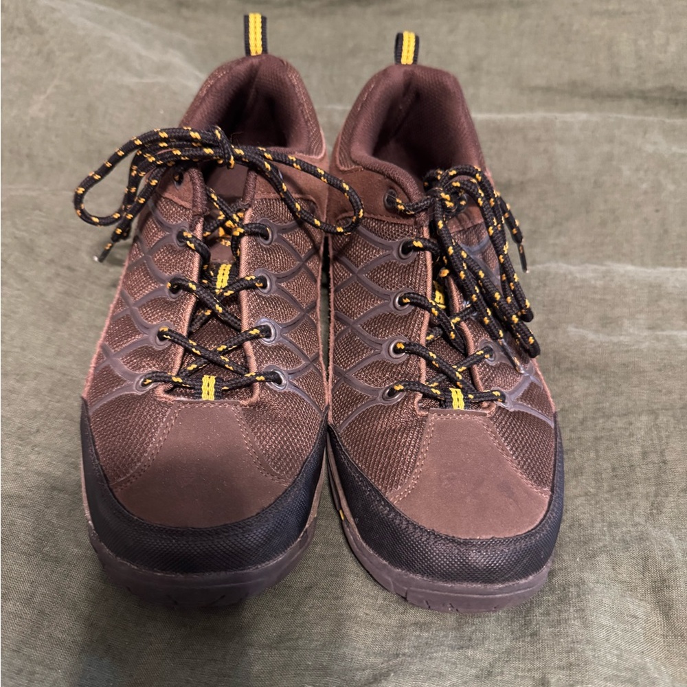 Brown and Black Athletic Shoes with Durable Sole and Rugged Design